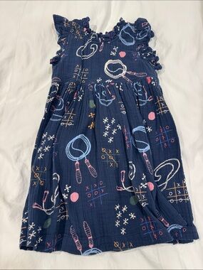 Pink Chicken Navy Playtime Print Cotton Dress with Pink & Blue Accents